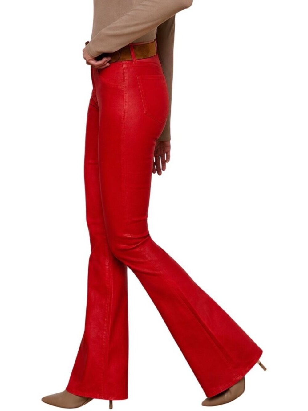 L'AGENCE Marty Coated Flare Jeans Tango Red High Rise Denim Size 26 New - Picture 5 of 14